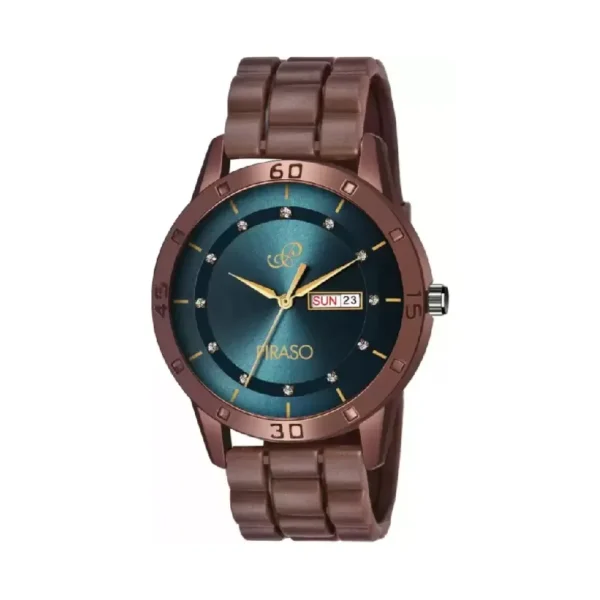 Piraso men's blue dial watch, brown mesh silicon strap watch, Piraso D&D F92