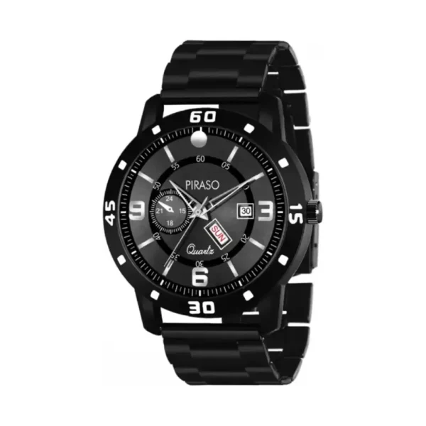 Piraso D&D F95 men's watch, black dial, stainless steel chain