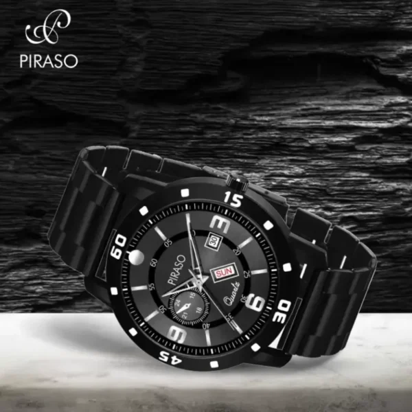 Piraso D&D F95 men's watch, black dial, stainless steel chain
