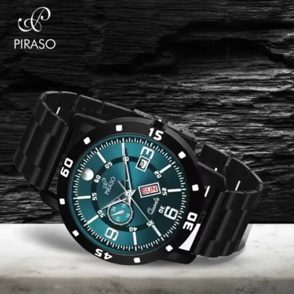 Piraso D&D F95 blue dial, black chain men's watch, stylish analog watch