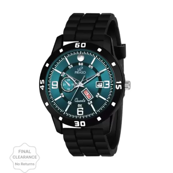 Piraso D&D F95 men's blue dial watch, black silicon mesh strap watch