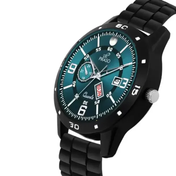 Piraso D&D F95 men's blue dial watch, black silicon mesh strap watch