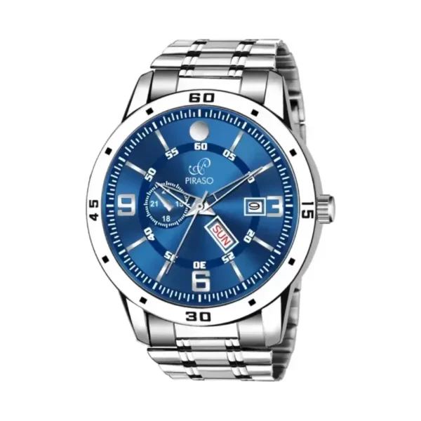 Piraso D&D F95 men's watch, blue dial silver chain,