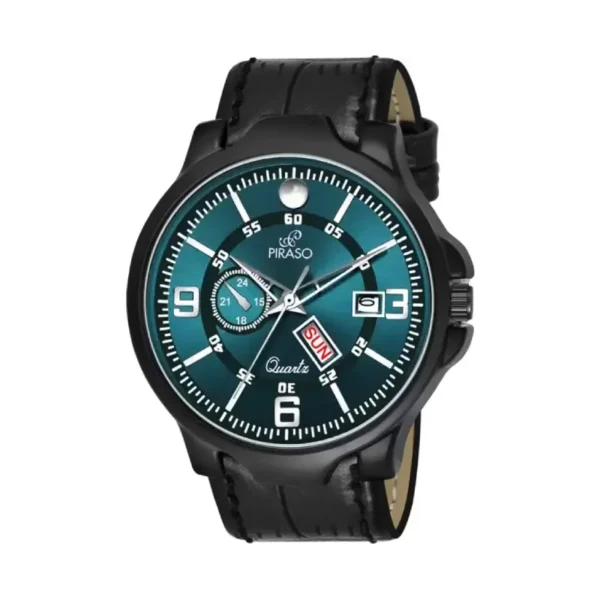 Piraso D&D P95419 men's watch, blue dial, black leather strap
