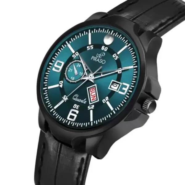 Piraso D&D P95419 men's watch, blue dial, black leather strap