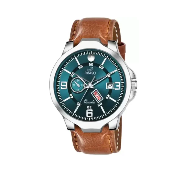 Piraso D&D P95419 men's watch, blue dial watch, brown leather strap watch