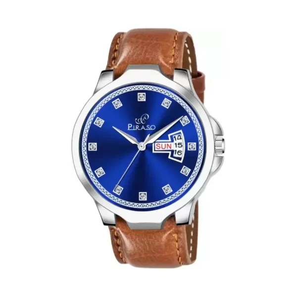 Piraso D&D P95424 men's watch blue dial brown leather strap