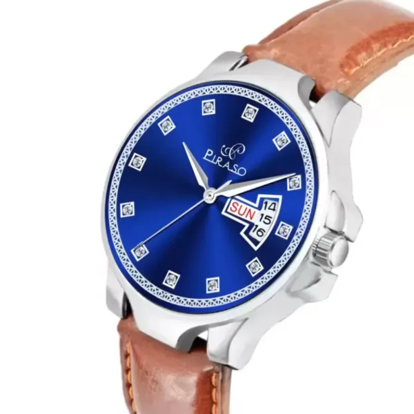 Piraso D&D P95424 men's watch blue dial brown leather strap