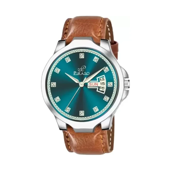 Piraso D&D P95424 men's leather watch, turquoise silver dial