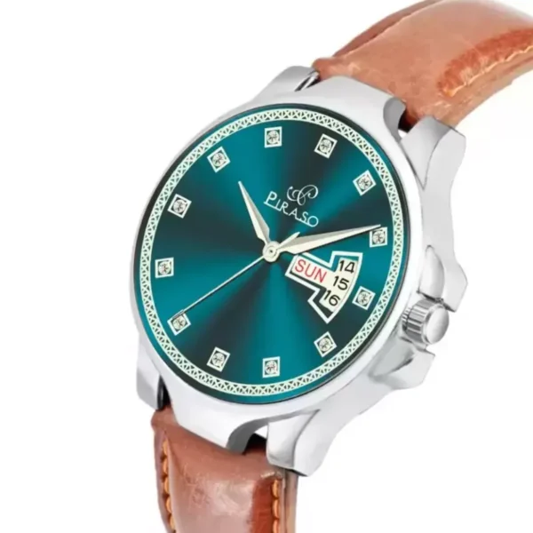 Piraso D&D P95424 men's leather watch, turquoise silver dial