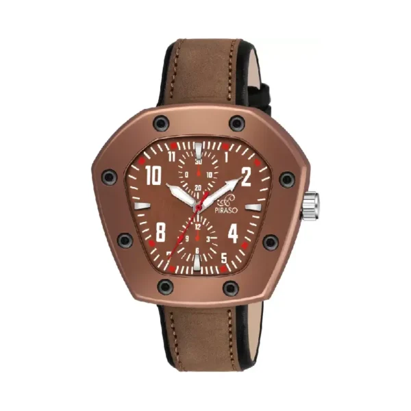 Piraso brown leather watch men, Piraso PRLUXE 6001 analog watch