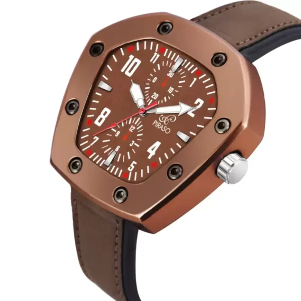Piraso brown leather watch men, Piraso PRLUXE 6001 analog watch