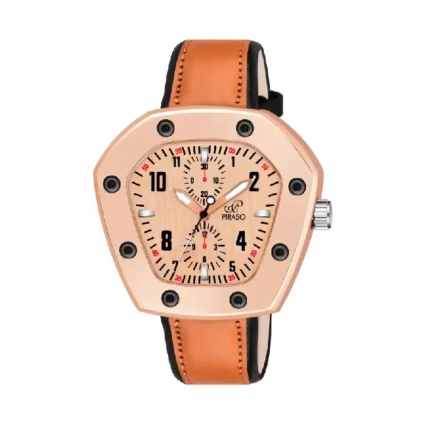 Piraso PRLUXE 6001 men's leather watch peach dial