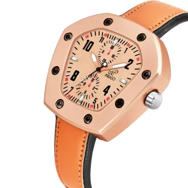 Piraso PRLUXE 6001 men's leather watch peach dial