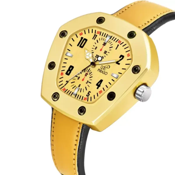 Piraso PRLUXE 6001 gold black leather strap men's watch