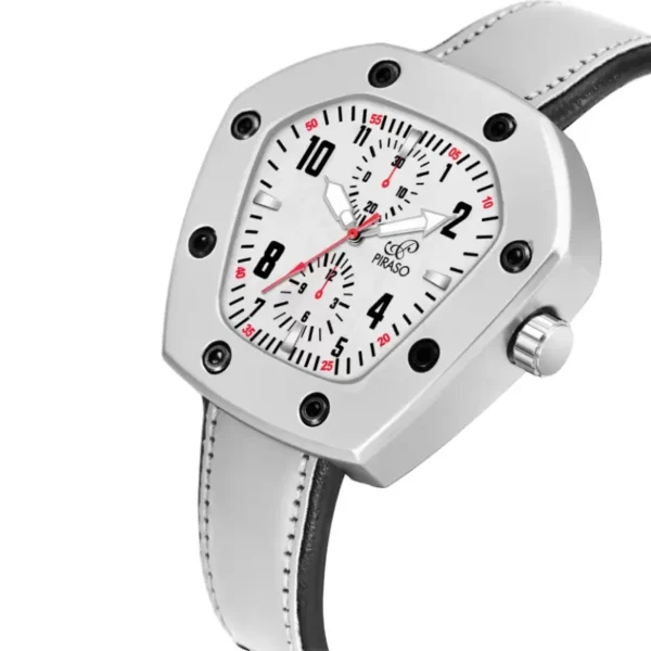 Piraso PRLUXE 6001 men's silver dial grey leather strap watch