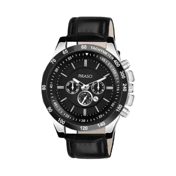 Piraso RSSL 2022 Black Silver Dial Men's Leather Strap Watch