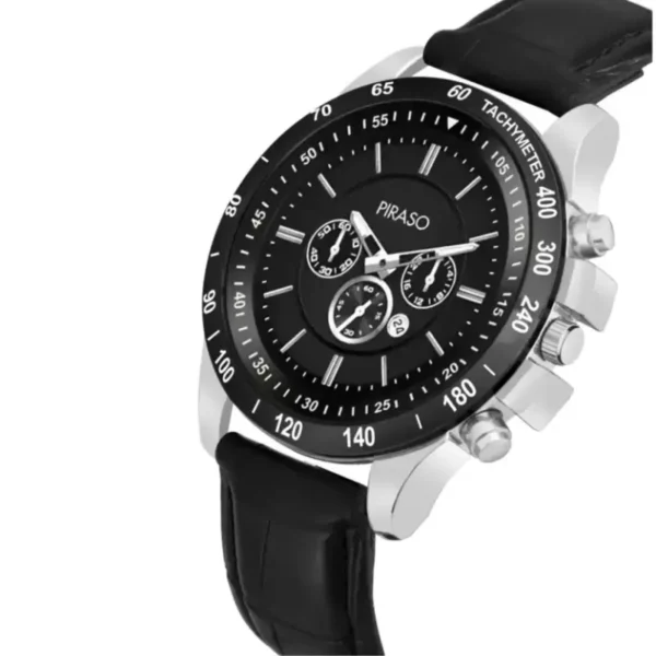 Piraso RSSL 2022 Black Silver Dial Men's Leather Strap Watch