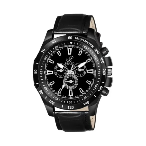 Piraso RSSL 8905 men's watch, black dial, leather strap watch, elegant men's analog watch