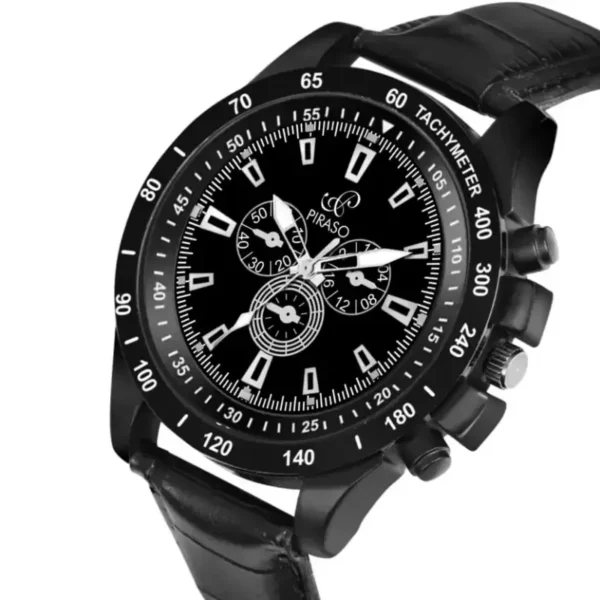 Piraso RSSL 8905 men's watch, black dial, leather strap watch, elegant men's analog watch