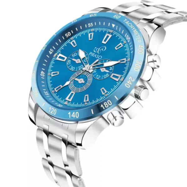Piraso men's blue dial watch, Piraso RSSL 8905 silver chain watch