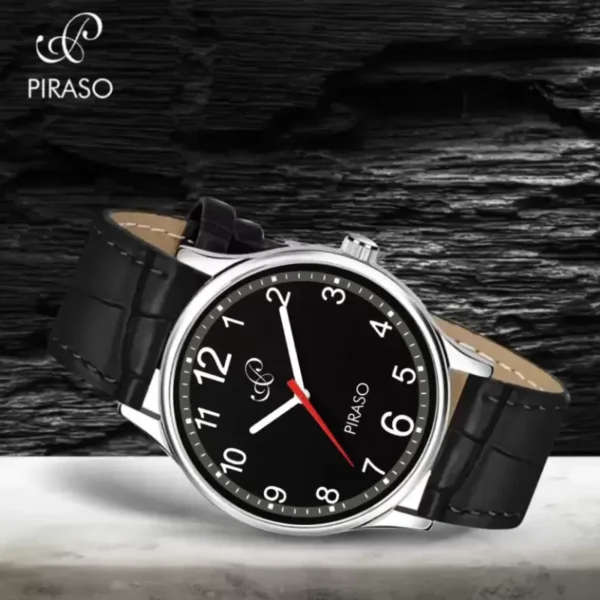 Piraso SX Times Black Dial Men's Leather Strap Watch