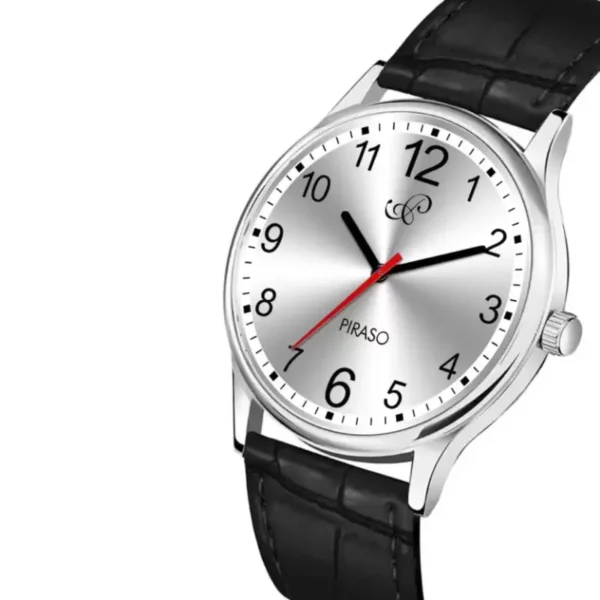 Piraso SX Times men's silver dial black leather strap watch