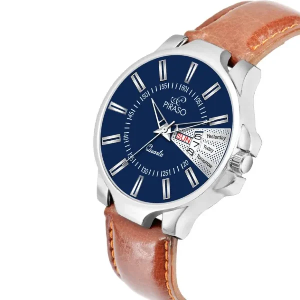 Piraso 1129 BL Blue Dial Watch, Piraso Brown Leather Strap Watch, Men's Analog Watch