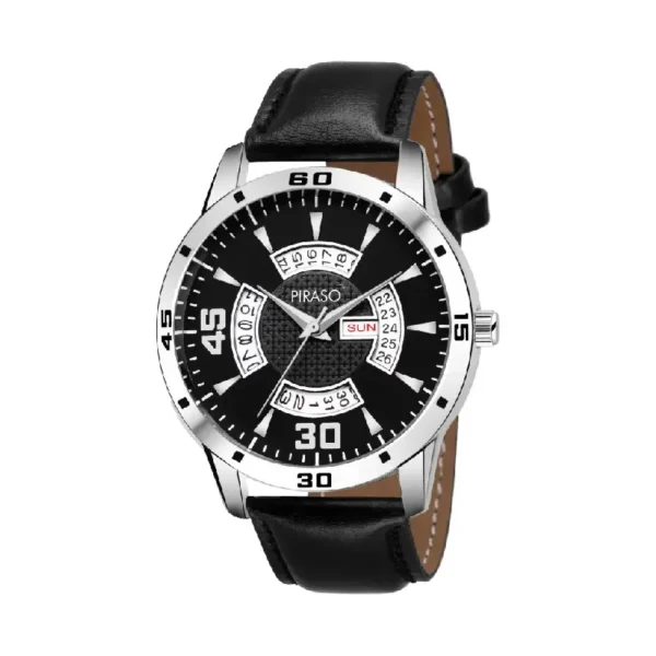 Piraso 1146-BK black leather strap men's watch