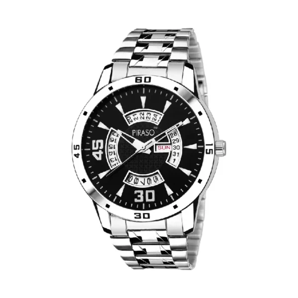 Piraso 1146-BK-CK men's watch black dial silver chain