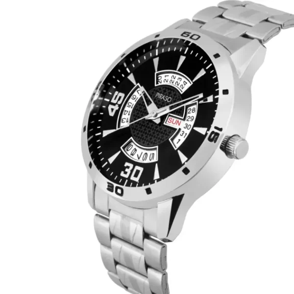 Piraso 1146-BK-CK men's watch black dial silver chain