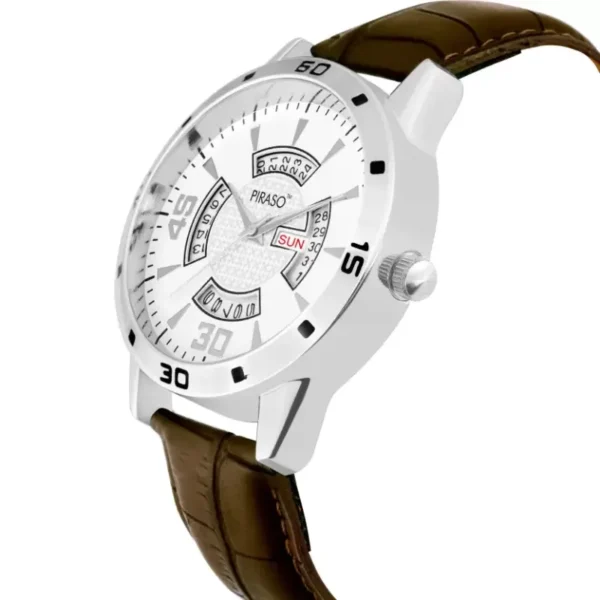 Piraso 1146-WH men's white dial brown leather strap watch