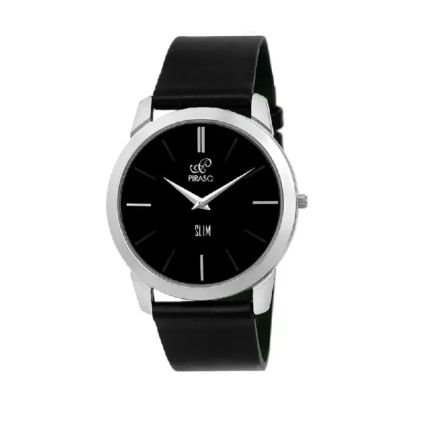 Piraso 1584 SL04 black dial men's leather strap watch