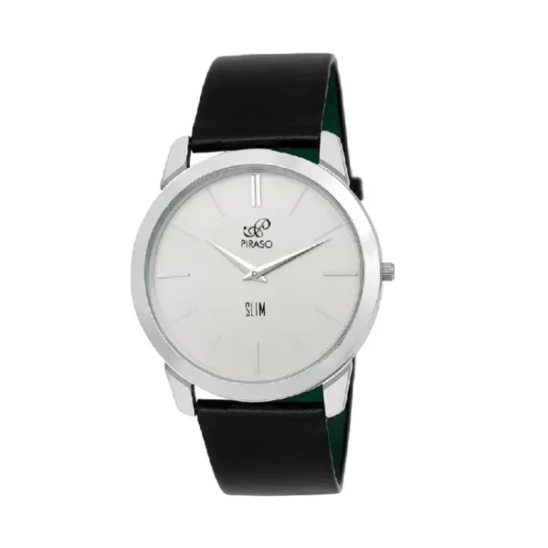 Piraso 1584 SL04 men’s white dial black leather strap watch