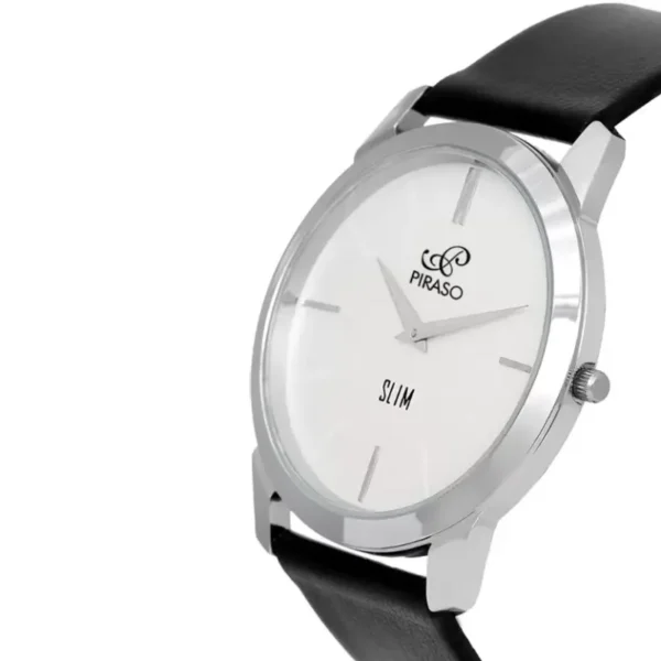 Piraso 1584 SL04 men’s white dial black leather strap watch