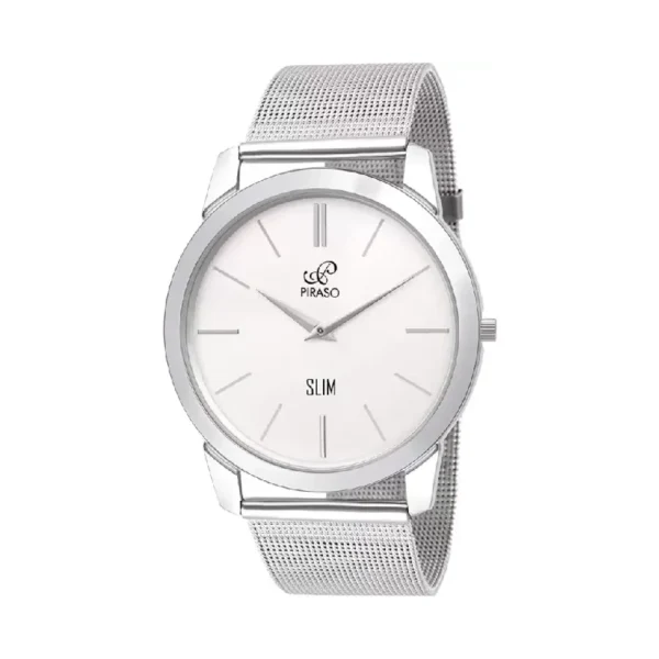 Piraso men's silver watch, Piraso 1584 SL04 white dial, elegant men's analog watch