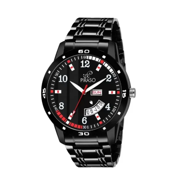 Piraso 2051-BK-CK Black Dial Analog Watch with Black Stainless Steel Chain