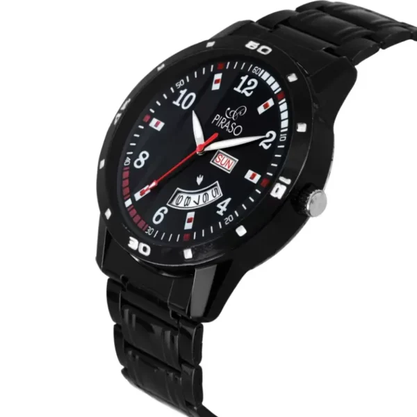 Piraso 2051-BK-CK Black Dial Analog Watch with Black Stainless Steel Chain