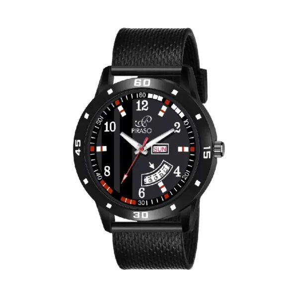Piraso 2051 BK MS men's black analog watch, mesh silicon strap watch