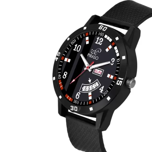 Piraso 2051 BK MS men's black analog watch, mesh silicon strap watch
