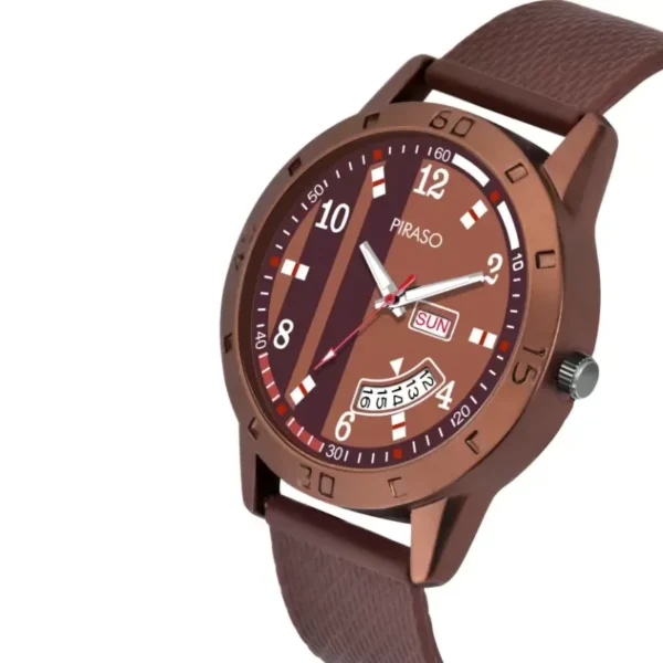 Piraso 2051 BR MS men's brown watch, mesh silicon strap watch, analog round dial watch