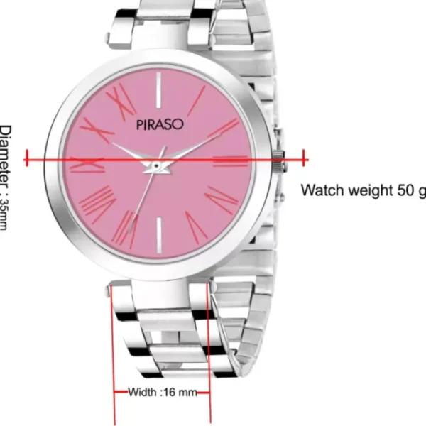 Piraso women's pink dial silver chain watch, elegant women's watch, Piraso 2270