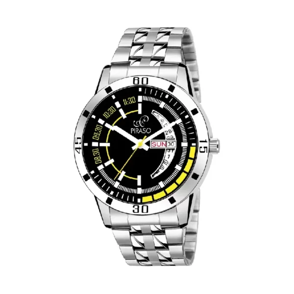 Piraso 27-BK-YL-CK Black Dial Silver Chain Analog Watch for Men