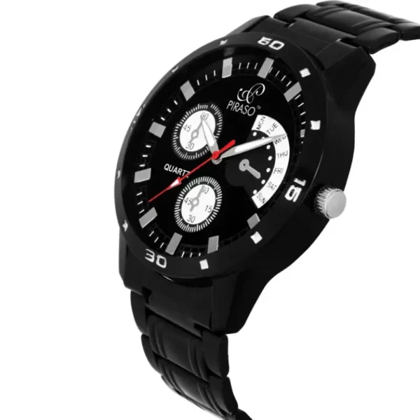 Piraso 32-BK-CK Men's Black Dial Analog Watch, Black Chain Analog Watch for Men
