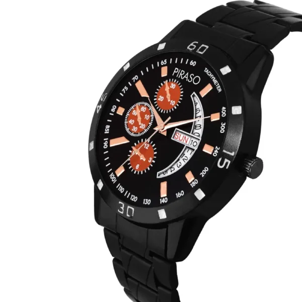 Piraso Black Dial Men's Watch, Black Chain Analog Watch, Piraso 41-BK-CK