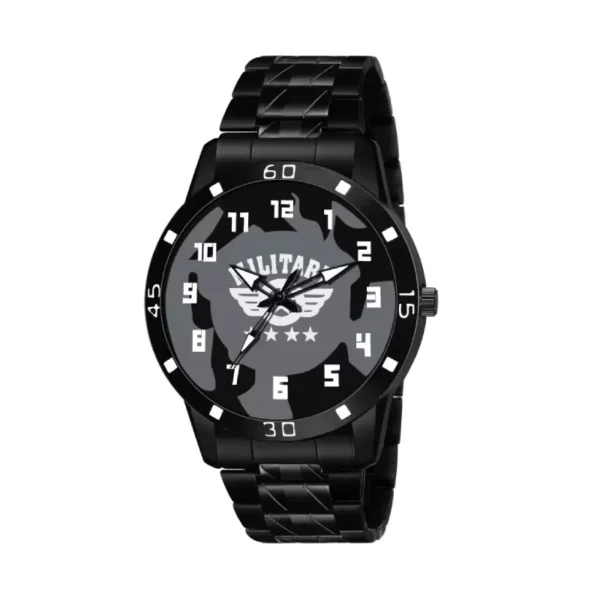 Piraso 42-MLTRY-BLACK-CK men's black analog watch, stylish stainless steel chain watch