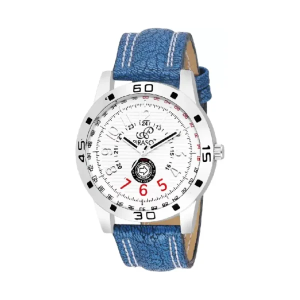 Piraso 42-WH men’s analog watch white dial blue leather