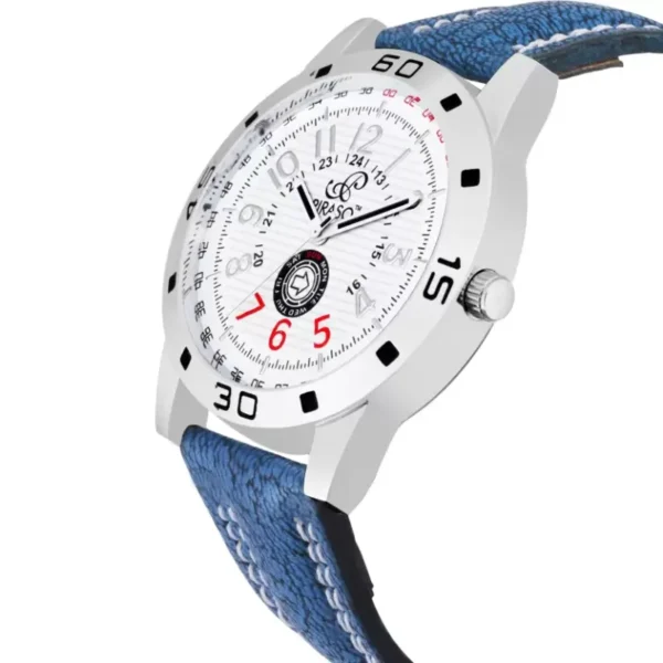 Piraso 42-WH men’s analog watch white dial blue leather