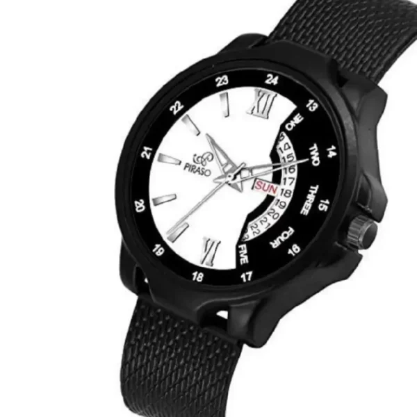 Piraso D&D 16 Analog Watch, White & Black Dial, Black Mesh Strap, Men's Watch