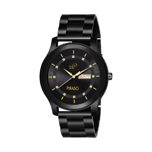 Piraso D&D C22 Watch, Crystal Studded Black Dial, Analog Watch for Men